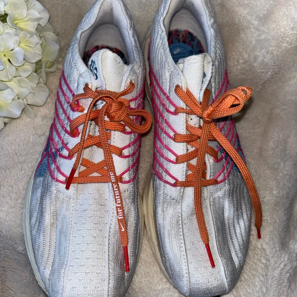 Nike Women's White Running Shoes with Pink, Blue & Orange Accents size 10.5